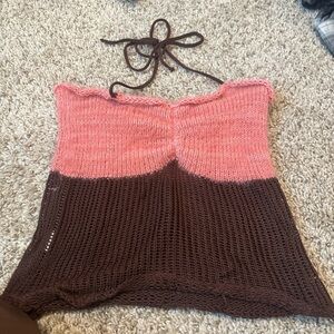 Pink and Brown Knit Tube Top